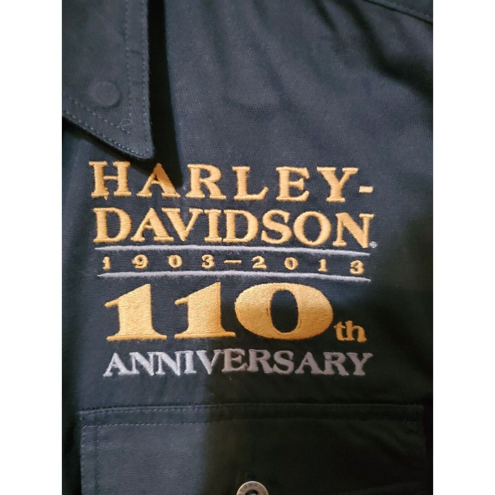 Harley Davidson Men's Large L 2013 110th Anniversary Black Mechanic Shirt S/S - Picture 3 of 5